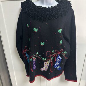 Vintage Karen Scott Women's Embroidered Christmas Sweater XL Holidays